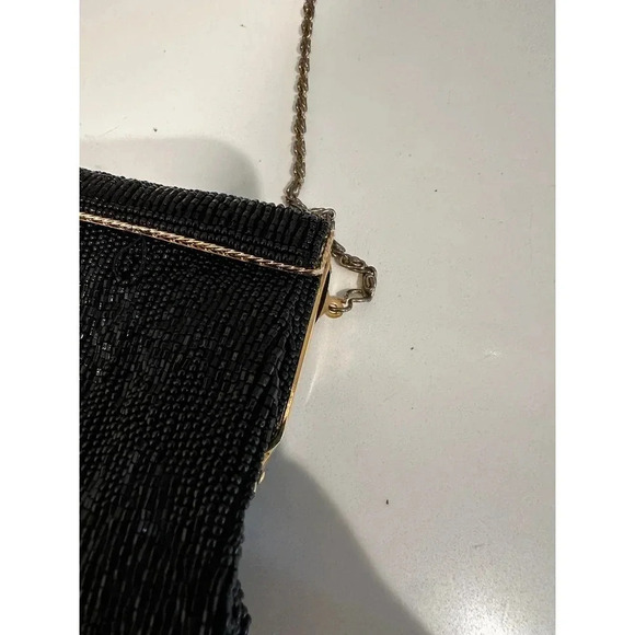 Vintage Women's Rectangle Shape Black Beaded Handbag Purse - Picture 9 of 9